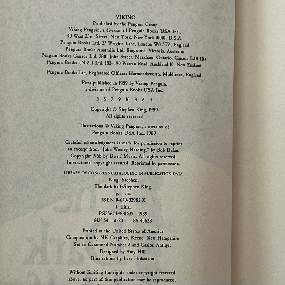 The Dark Half by Stephen King (1st Edition) | Fiction, Horror | Hardcover Book - Picture 10 of 10